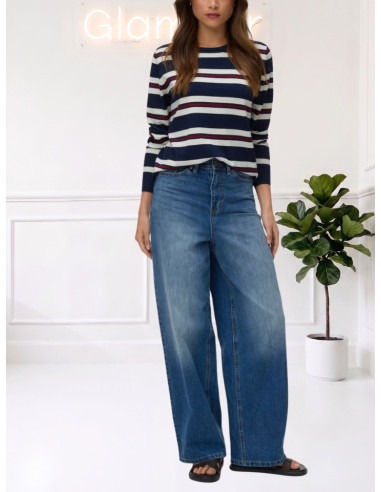 Maglioncino a Righe Donna VERO MODA Blu Panna Rosso | AI 26/27