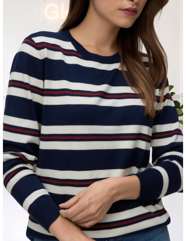 Maglioncino a Righe Donna VERO MODA Blu Panna Rosso | AI 26/27
