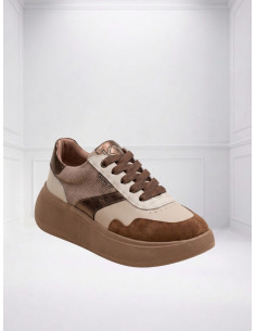 Sneakers Donna para alta Cuoio Beige con riporti...