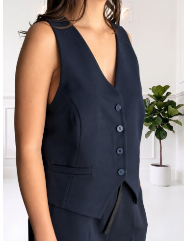 Gilet Corto Sartoriale Donna Blu con Bottoni | Zahjr