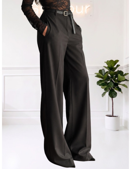 Pantapalazzo nero con cintura donna elegante