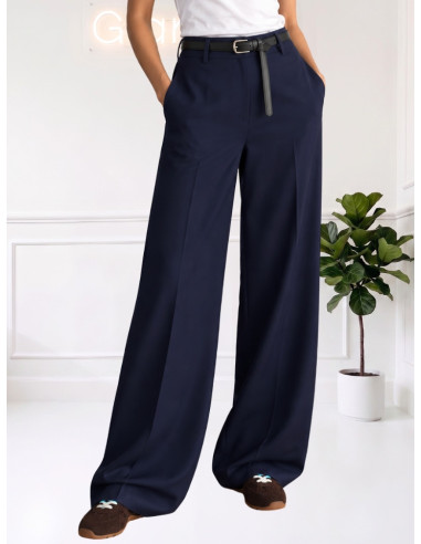 Pantapalazzo blu con cintura donna elegante