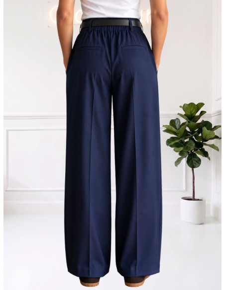 Pantapalazzo blu con cintura donna elegante