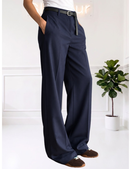 Pantapalazzo blu con cintura donna elegante