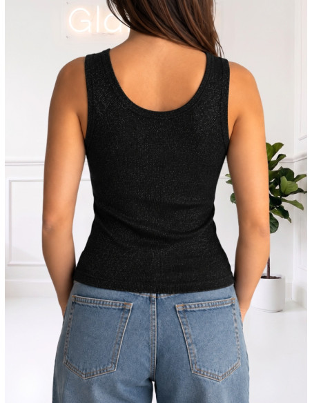 Canotta Lurex Nera a Costine Zahjr | Top Sparkling Elegante
