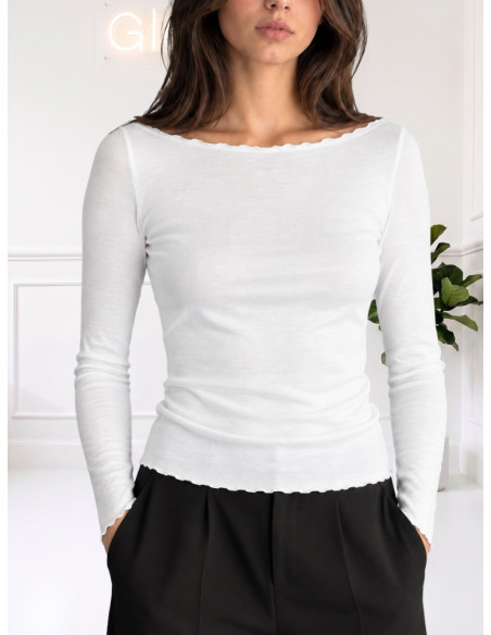 VERO MODA T-shirt Donna Scollo a Barca Manica Lunga avorio