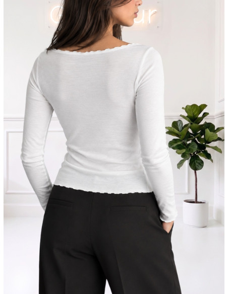 VERO MODA T-shirt Donna Scollo a Barca Manica Lunga avorio