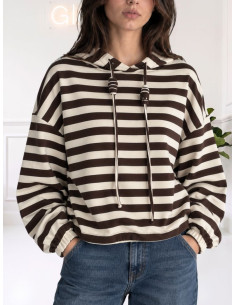 FELPA RIGATA CAPPUCCIO LATTE/MORO 535310736