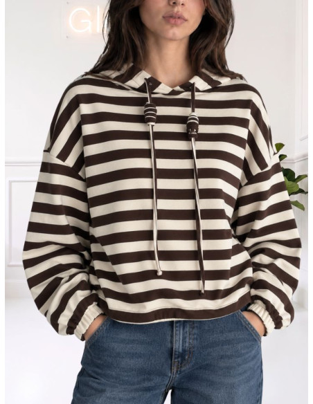 FELPA RIGATA CAPPUCCIO LATTE/MORO 535310736