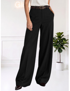 Motel Pantalone Donna Nero Gamba Ampia con Cintura