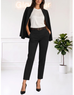 Pantalone Donna Nero Gamba Stretta con Cintura - Motel