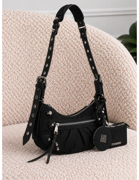 Steve Madden Bglowins Borsa Nera a Spalla con Argento