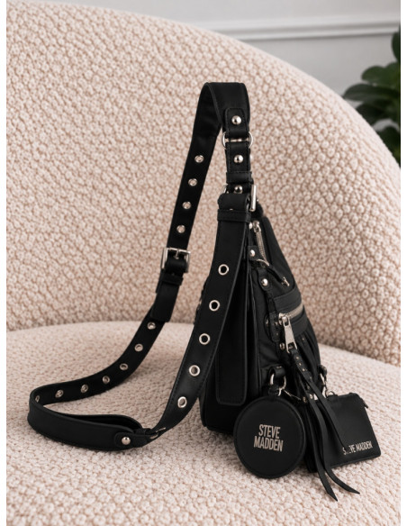 Steve Madden Bglowins Borsa Nera a Spalla con Argento