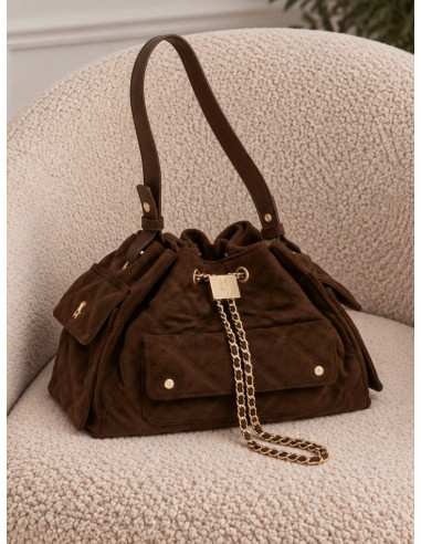 Steve Madden BMICKI Borsa Chocolate Oro Effetto Suede