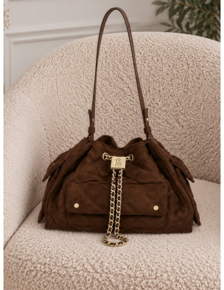 Steve Madden BMICKI Borsa Chocolate Oro Effetto Suede