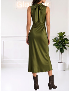 Abito Midi in Satin Verde Acido con Fiocco - Motel