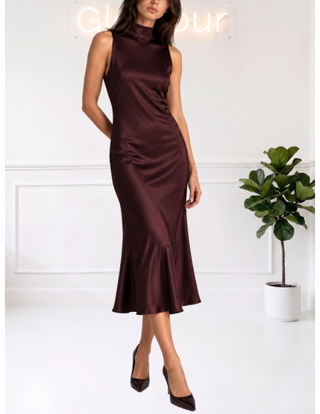 Motel Abito Satin Brunello con Fiocco Donna | FB806A22R