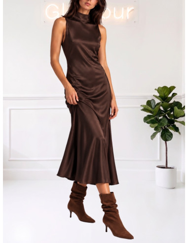 Abito Satin Moka Donna Motel con Fiocco | FB806A22R