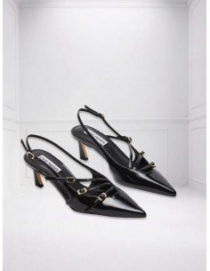 Slingback punta multicinturini vernice NERO