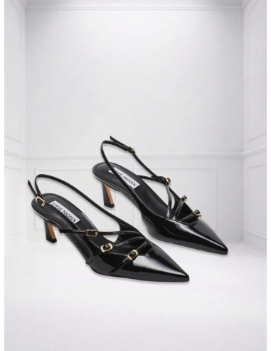 Décolleté Slingback Nero Vernice Tacco 6 Steve Madden