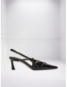 Slingback punta multicinturini vernice NERO