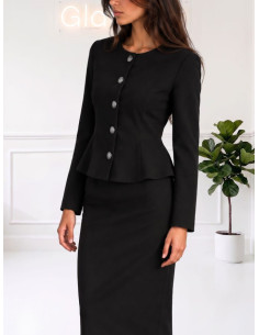 Blazer Corto Sfiancato Nero con Bottoni - Tensione In