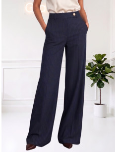 Pantalone Palazzo Blu Gessato Tensione In