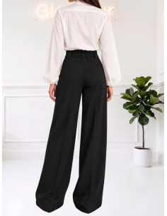 Pantalone Palazzo Punto Milano Nero a Vita Alta -...