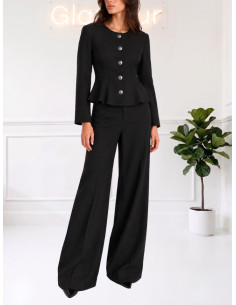 Blazer Corto Sfiancato Nero con Bottoni - Tensione In