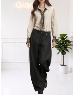 Camicia gessata con cravatta in paillettes