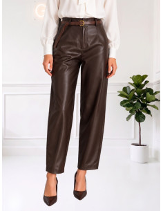 Pantalone Chino Moro in Ecopelle a Vita Alta | Zahjr