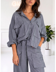 Camicia Zahjr Grigia Cargo con Tasche 535310802