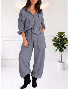 Camicia Grigia Cargo con Maxi Tasche - Zahjr
