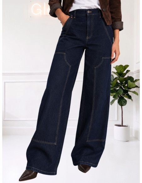 Jeans Wide Leg Donna Denim Scuro con Tasche | Motel