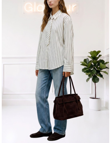 Camicia Donna Rigata Bianco/Nero con Cravatta | Vero Moda