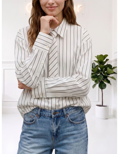 Camicia Donna Rigata Bianco/Nero con Cravatta | Vero Moda