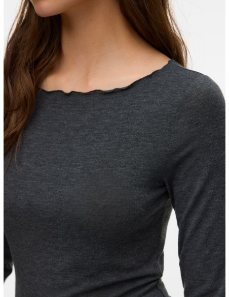 Top Donna Manica Lunga Grigio Scuro Scollo a Barca | Vero Moda