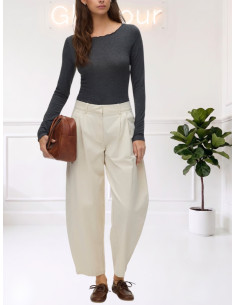 Top Manica Lunga con Scollo a Barca Grigio Scuro - Vero Moda