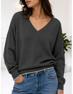 Maglioncino Donna Grigio Scuro Scollo a V | Vero Moda