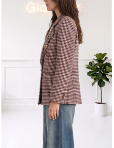 Blazer Doppiopetto Pied de Poule Bordeaux Nero Beige - Zahjr