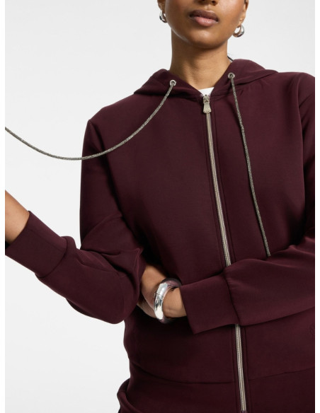 Felpa Donna con Cappuccio e Zip Bordeaux | Elena Mirò
