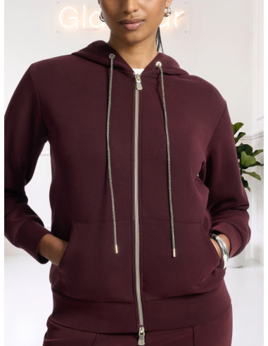 Felpa Donna con Cappuccio e Zip Bordeaux | Elena Mirò