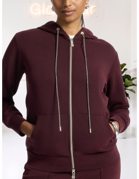 Felpa Donna con Cappuccio e Zip Bordeaux | Elena Mirò