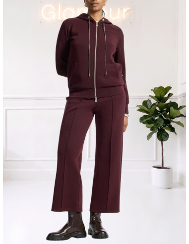 Felpa Donna con Cappuccio e Zip Bordeaux | Elena Mirò