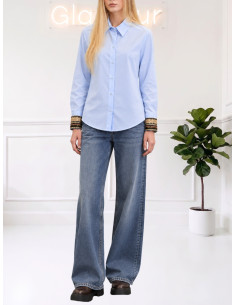 Camicia con ricami AZZURRO
