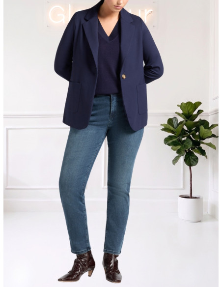 Blazer Monopetto con Tasche Applicate Blu | Elena Mirò