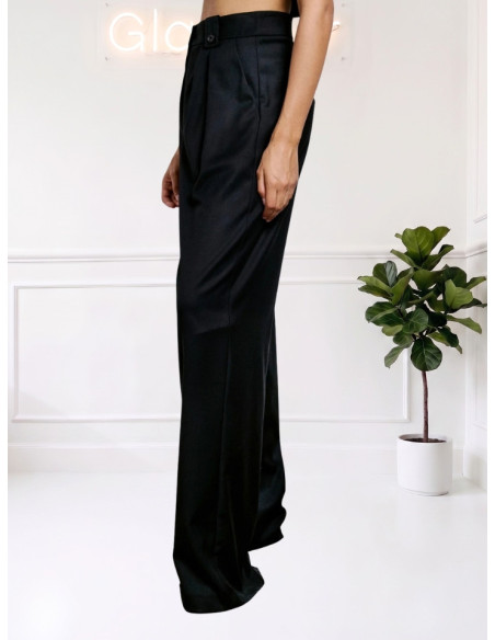 Pantalone a Gamba Ampia con Pince Nero | Two Way