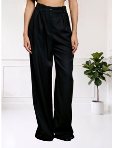 Pantalone a Gamba Ampia con Pince Nero | Two Way