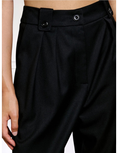 Pantalone a Gamba Ampia con Pince Nero | Two Way