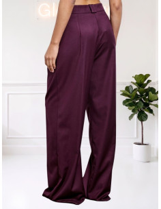 Pantalone a Gamba Ampia con Pince Burgundy - Two Way